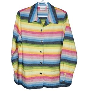 Alfred Dunner Stunner‎ Women Rainbow Linen Cotton Jacket 12 Breathable Coastal